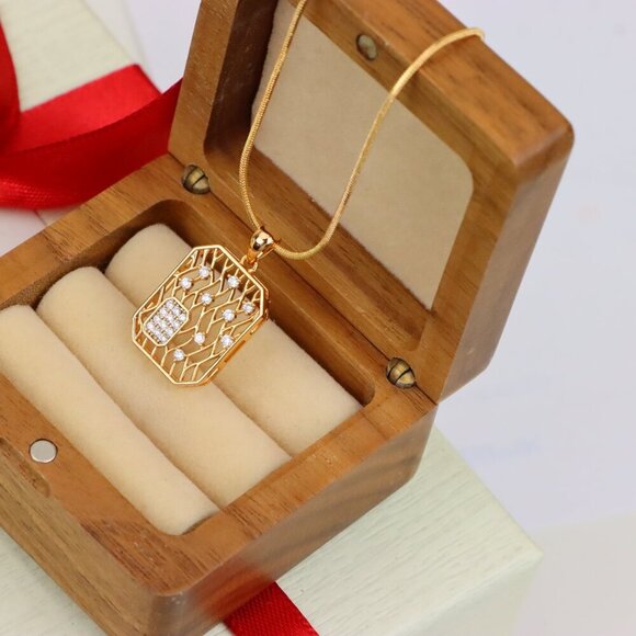 "Rose Gold Rectangle Pendant with Crystal Accents, XPPT1307 - Picture 10 of 12